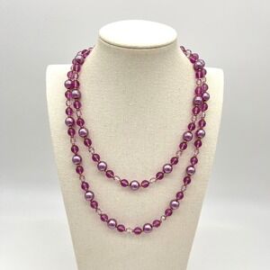 Vintage Joan Rivers‎ Amethyst Purple Lavender Pearl Glass Beaded Long Necklace